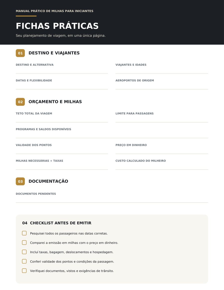 Ficha de planejamento: a viagem inteira em uma página.